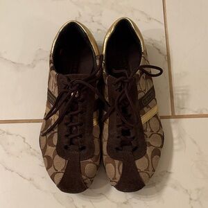 Coach Brown and Gold Patterned Sneakers
